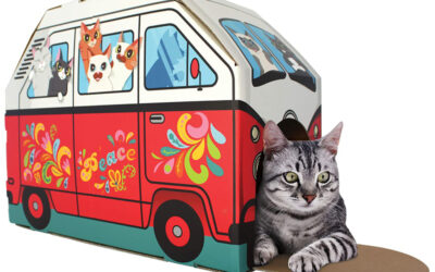 Wholesale Corrugated Cardboard Hippie Van Cat House & Scratcher Eco-Friendly Pet Furniture
