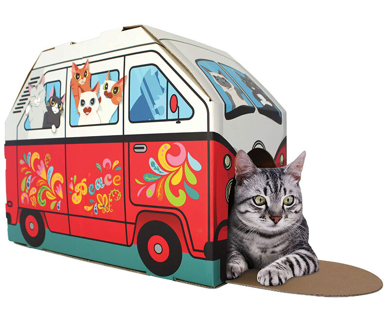 Wholesale Corrugated Cardboard Hippie Van Cat House & Scratcher Eco-Friendly Pet Furniture