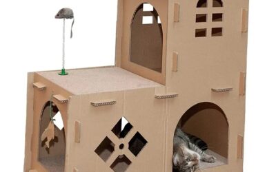 Cardboard Cat 2-Storey Play House with Window & Tower of Easy to Assemble Carton for Kittens
