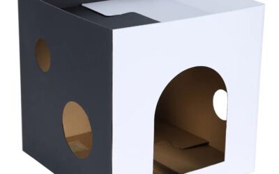 Cozy Cardboard Cat Cave Foldable Cube Bed with Catnip & Dual Scratchers