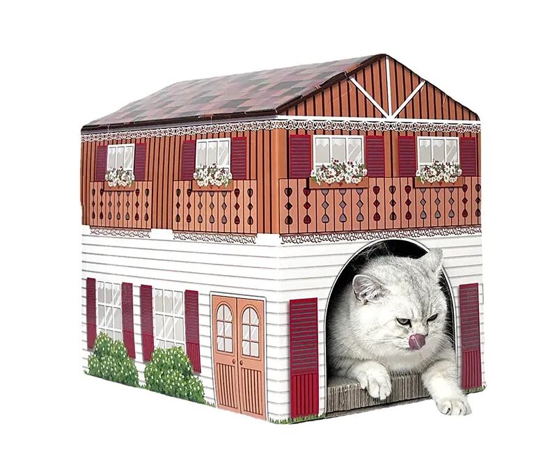 Big Paperboard Cat House with Window as Playing or Sleeping Place of Cardboard for Kittens
